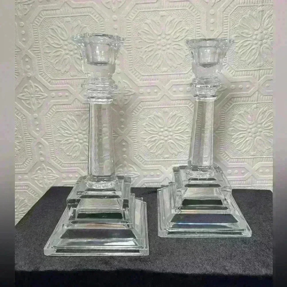 Crystal Candle Sticks Holders Square Base 8" Tall 24% Lead Crystal USA - Picture 3 of 12